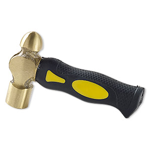 Ball peen hammer, plastic and brass, black and yellow, 6-1/4 inches with 1-inch flat head and 1-inch ball head. Sold individually.