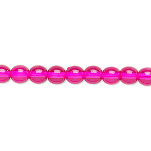 Bead, Czech dipped d&#233;cor glass druk, hot pink, 6mm round. Sold per 15-1/2&quot; to 16&quot; strand.