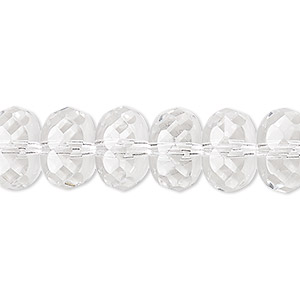 Bead, Czech fire-polished glass, clear, 14x9mm faceted rondelle. Sold pkg of 12.