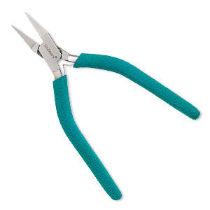 Pliers, Wubbers&reg;, medium flat-nose, stainless steel and rubber, turquoise green, 6-1/2 inches. Sold individually.