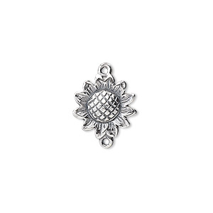 Link, JBB Findings, sterling silver, 13x13mm sunflower. Sold individually.