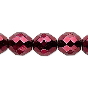 Bead, Czech fire-polished glass, opaque red carmen, 12mm faceted round. Sold per 16-inch strand.