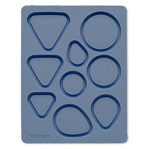 Mold, Sculpey&reg;, silicone, blue, 5x3-3/4 inches with 25x20mm-39mm round / triangle / teardrop bezel. Sold individually.