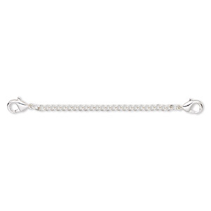 Extender chain, silver-plated brass and steel, 2.4mm curb, 2 inches with (2) lobster claw clasps. Sold per pkg of 2.