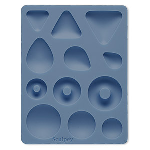 Mold, Sculpey&reg;, silicone, blue, 5x3-3/4 inches with 19x14mm-33mm assorted shape cabochon. Sold individually.