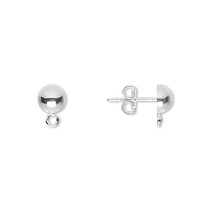 Earstud, sterling silver, 4mm ball with open loop. Sold per pkg of 5 ...