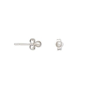 Earstud, sterling silver, 3mm satin ball with post. Sold per pkg of 5 ...
