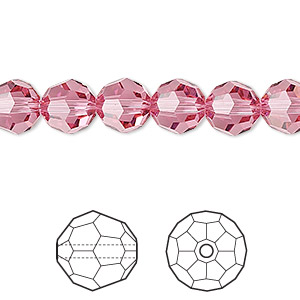 Bead, Crystal Passions&reg;, rose, 8mm faceted round (5000). Sold per pkg of 12.