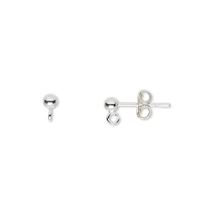Earstud, sterling silver, 3mm ball with open loop. Sold per pkg of 5 pairs.