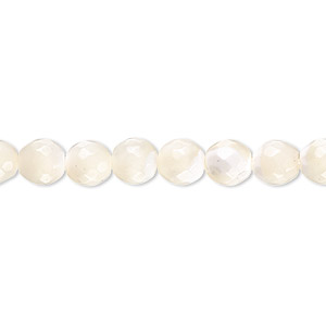 Bead, mother-of-pearl shell (bleached), white, 6mm faceted round, Mohs hardness 3-1/2. Sold per 15-1/2&quot; to 16&quot; strand.