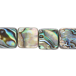 Bead, paua shell (assembled), 12x12mm square. Sold per 15-1/2&quot; to 16&quot; strand.