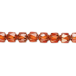 Bead, Czech dipped d&#233;cor glass, tangerine Apollo, 6mm round cathedral. Sold per 15-1/2&quot; to 16&quot; strand.