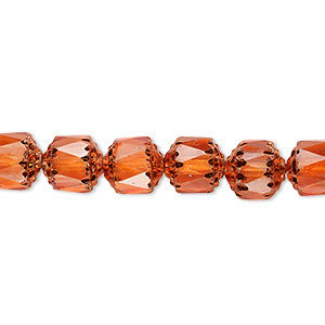 Bead, Czech dipped d&#233;cor glass, tangerine Apollo, 8mm round cathedral. Sold per 15-1/2&quot; to 16&quot; strand.