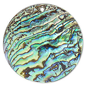 Focal, paua shell (natural), 45mm round, Mohs hardness 3-1/2. Sold individually.