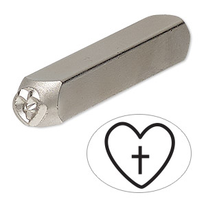 Stamp, ImpressArt&reg;, steel, 6mm cross in heart, 2-1/2 x 3/8 inches. Sold individually.