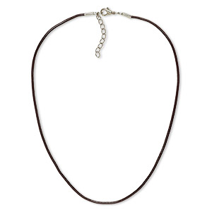 Necklace cord, leather and imitation rhodium-plated brass and steel, brown, 2mm round, 18 inches with 2-inch extender chain and lobster claw clasp. Sold per pkg of 6.