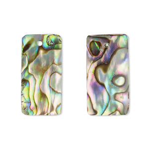 Drop, paua shell (natural), 20x10mm rectangle, Mohs hardness 3-1/2. Sold per pkg of 2.