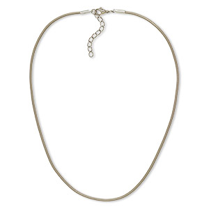 Necklace cord, leather and imitation rhodium-plated brass and steel, taupe, 2mm round, 16 inches with 2-inch extender chain and lobster claw clasp. Sold per pkg of 6.