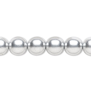 Bead, Czech glass druk, opaque satin metallic silver, 10mm round. Sold per 15-1/2&quot; to 16&quot; strand.