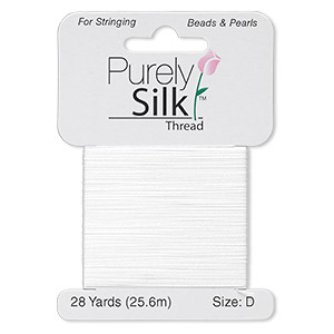 Thread, Purely Silk&#153;, white, size D. Sold per 28-yard card.
