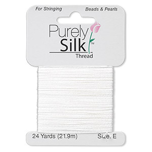 Thread, Purely Silk&#153;, white, size E. Sold per 24-yard card.