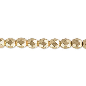 Bead, Czech fire-polished glass, opaque satin gold, 6mm faceted round. Sold per 15-1/2&quot; to 16&quot; strand, approximately 65 beads.