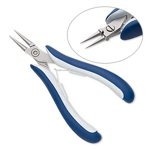Pliers, Teborg&reg;, round-nose, steel / stainless steel / plastic, grey / white / blue, 5-1/2 inches. Sold individually.