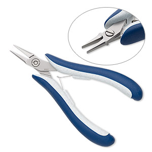 Pliers, Teborg&reg;, flat-nose, steel / stainless steel / plastic, grey / white / blue, 5-3/8 inches. Sold individually.