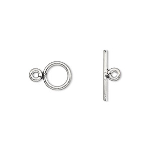 Clasp, toggle, antiqued sterling silver, 8.5mm round. Sold individually.