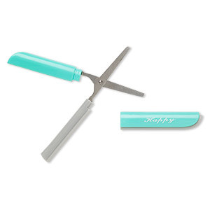 Scissors, thread snip, stainless steel and acrylic, grey and turquoise blue, 4-3/4 inches. Sold individually.