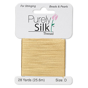 Thread, Purely Silk&#153;, gold, size D. Sold per 28-yard card.