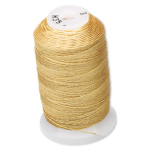 Thread, Purely Silk&#153;, gold, size E. Sold per 200-yard spool.