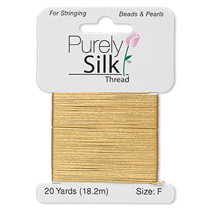 Thread, Purely Silk&#153;, gold, size F. Sold per 20-yard card.