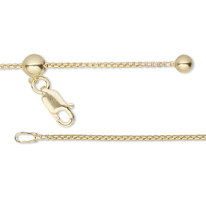 Chain, Gossamer&#153;, &quot;vermeil&quot; and silicone, 1.2mm box with 4mm ball and 5mm adjustable slider bead from 16 to 24 inches with lobster claw clasp. Sold individually.