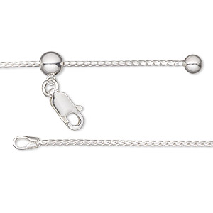 Chain, Gossamer&#153;, sterling silver and silicone, 1mm foxtail with 4mm ball and 5mm adjustable slider bead, adjustable from 16 to 24 inches with lobster claw clasp. Sold individually.