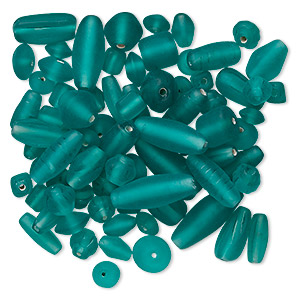 Bead mix, glass, matte teal, 7x4mm-21x11mm mixed shapes. Sold per pkg of 50 grams.