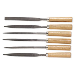 Needle files, carbon steel and European beech wood, brown, 7 inches. Sold per 6-piece set.