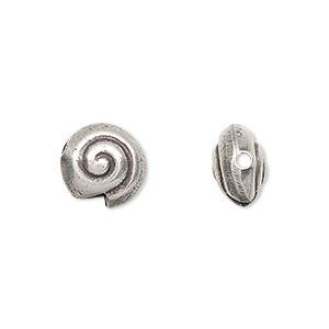 Bead, Hill Tribes, antiqued fine silver, 11mm puffed flat round with swirl. Sold per pkg of 2.