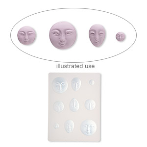 Mold, silicone, white, 4-3/4 x 3-5/8 inches with face designs. Sold individually.