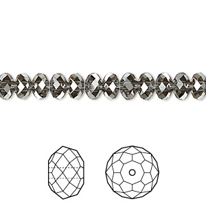 Bead, Crystal Passions&reg;, crystal silver night, 6x4mm faceted rondelle (5040). Sold per pkg of 12.