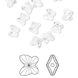 Bead, Crystal Passions&reg;, crystal clear, 6x5mm faceted butterfly (5754). Sold per pkg of 12.