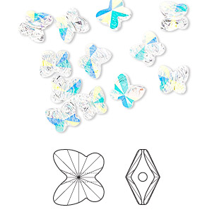 Bead, Crystal Passions&reg;, crystal AB, 6x5mm faceted butterfly (5754). Sold per pkg of 12.