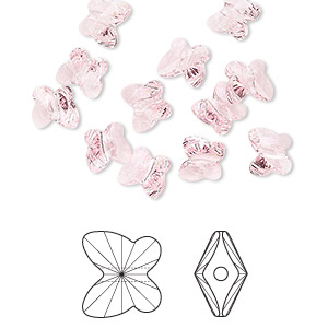 Bead, Crystal Passions&reg;, light rose, 6x5mm faceted butterfly (5754). Sold per pkg of 12.