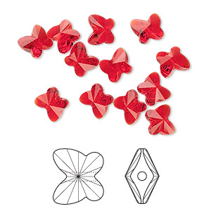 Bead, Crystal Passions&reg;, light Siam, 6x5mm faceted butterfly (5754). Sold per pkg of 12.