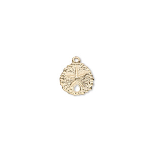 Charm, 14Kt gold-filled, 9.5mm sand dollar with hole. Sold per pkg of 2.