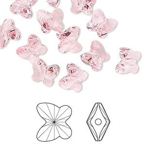 Bead, Crystal Passions&reg;, light rose, 8x7mm faceted butterfly (5754). Sold per pkg of 12.