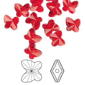 Bead, Crystal Passions&reg;, light Siam, 8x7mm faceted butterfly (5754). Sold per pkg of 12.