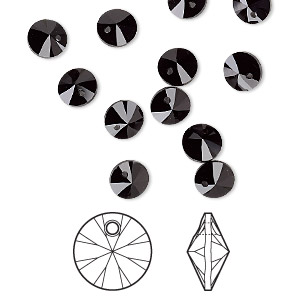 Drop, Crystal Passions&reg;, jet, 6mm mini disk pendant (6428). Sold per pkg 12.