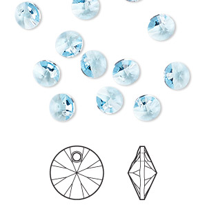 Drop, Crystal Passions&reg;, aquamarine, 6mm mini disk pendant (6428). Sold per pkg of 12.
