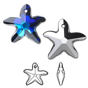 Drop, Crystal Passions&reg;, crystal Bermuda blue P, 21x20mm faceted starfish pendant (6721). Sold individually.